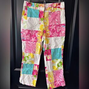 Vtg white Label Lilly Pulitzer Patchwork Tropical Print Cropped Pants Size 6